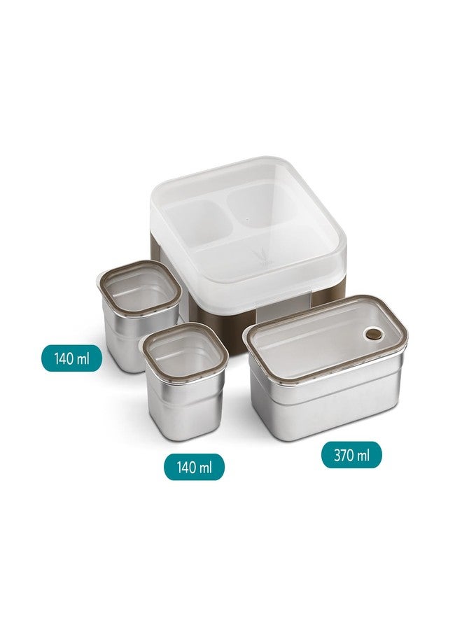 VAYA TYDBYT Lunchbox, Stainless Steel Bento Lunch Box with 3 Compartments - Ideal for Kids, Office, and School Use, Color - Brown - Image 2